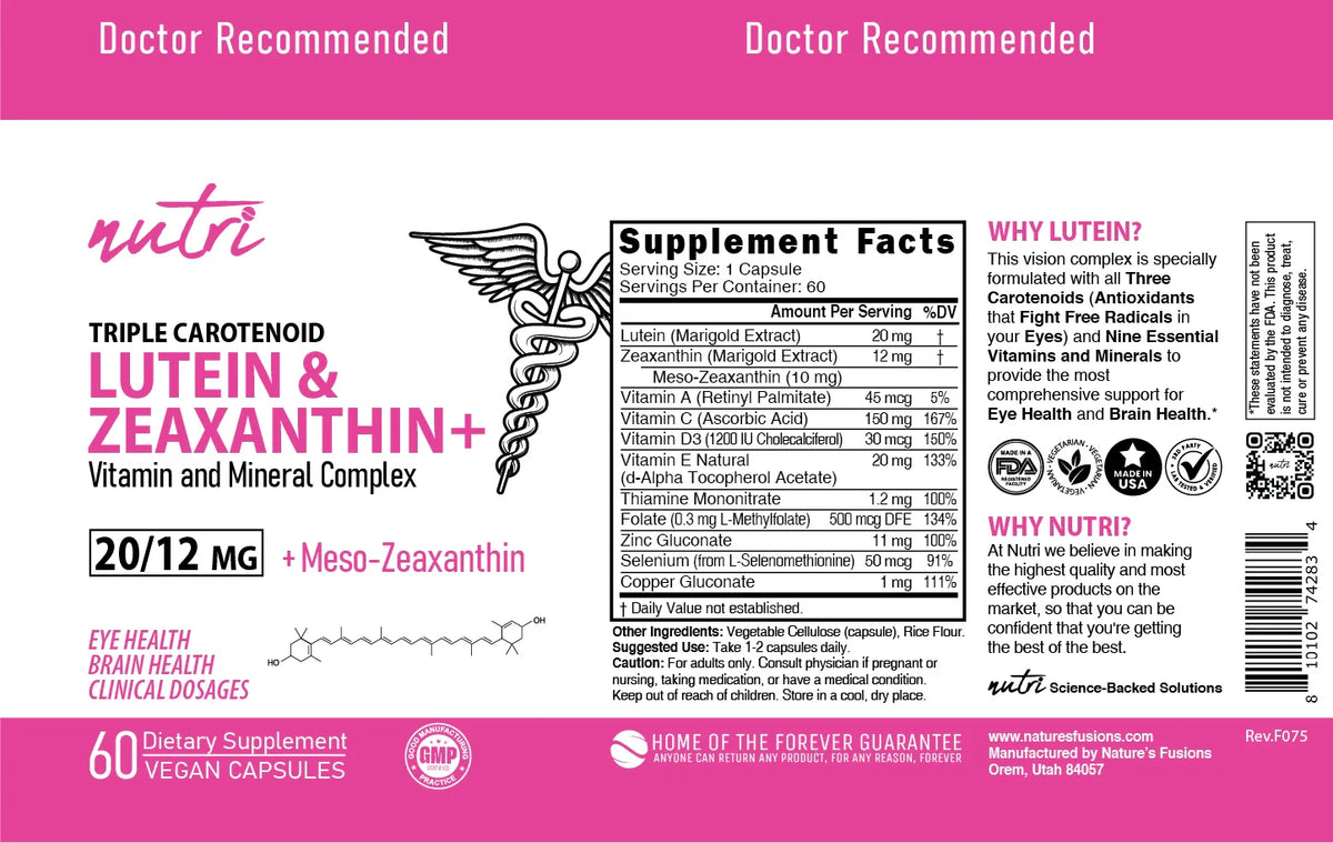 Nutri Lutein Zeaxanthin Mesozeaxanthin flat label
