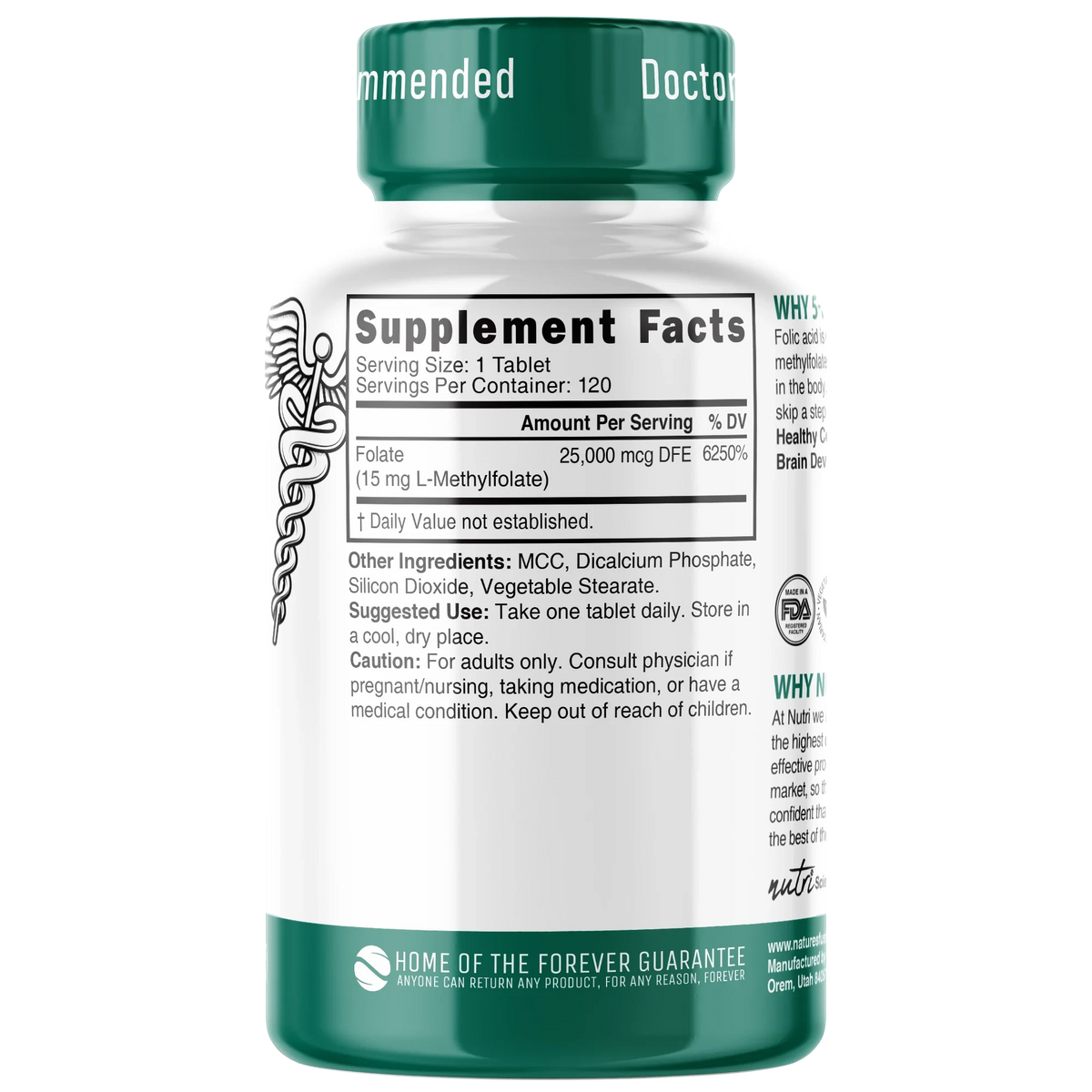 Nutri Methylfolate 15 mg back label