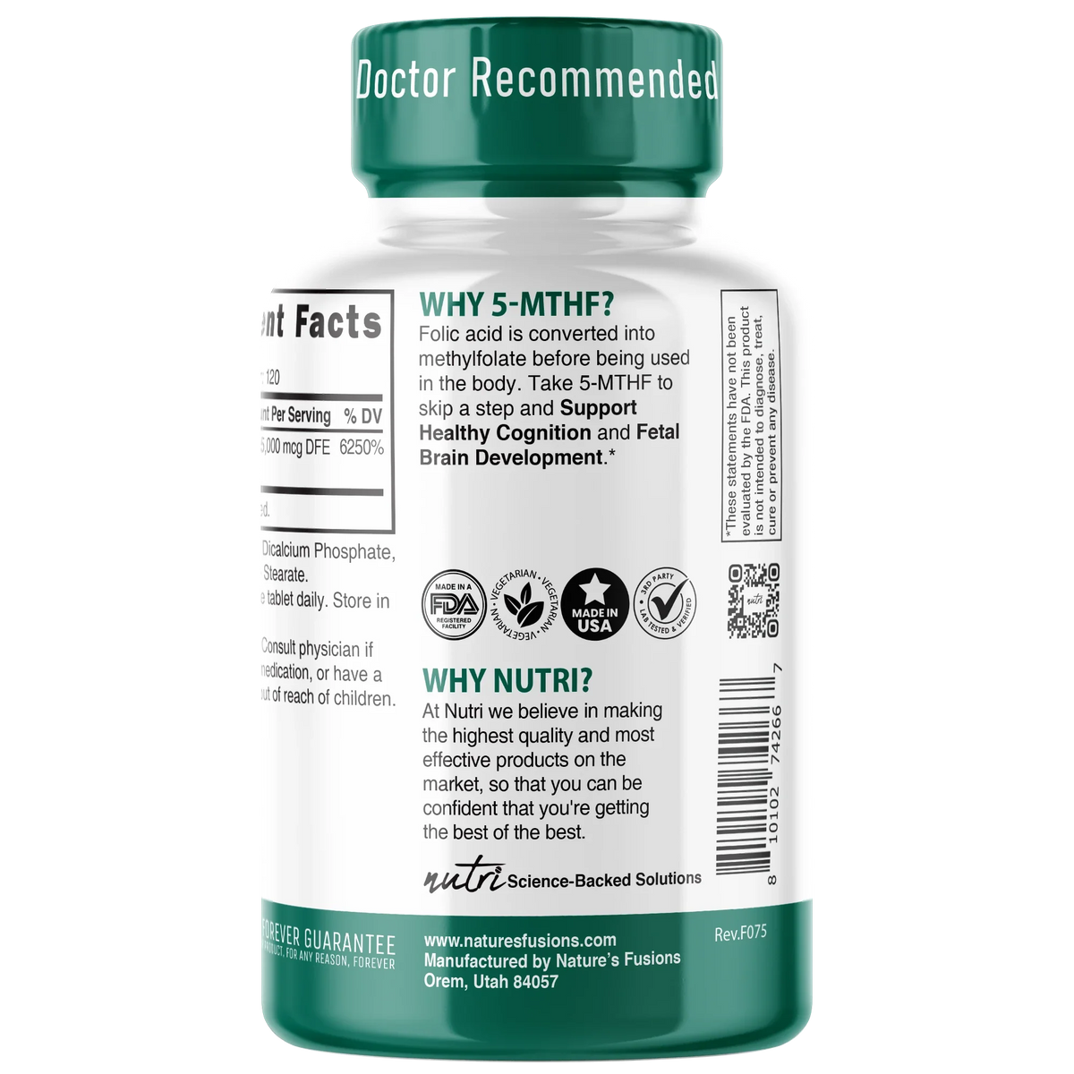 Nutri Methylfolate 15 mg side panel