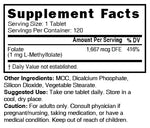 Nutri Methylfolate 1mg Supplement Facts panel