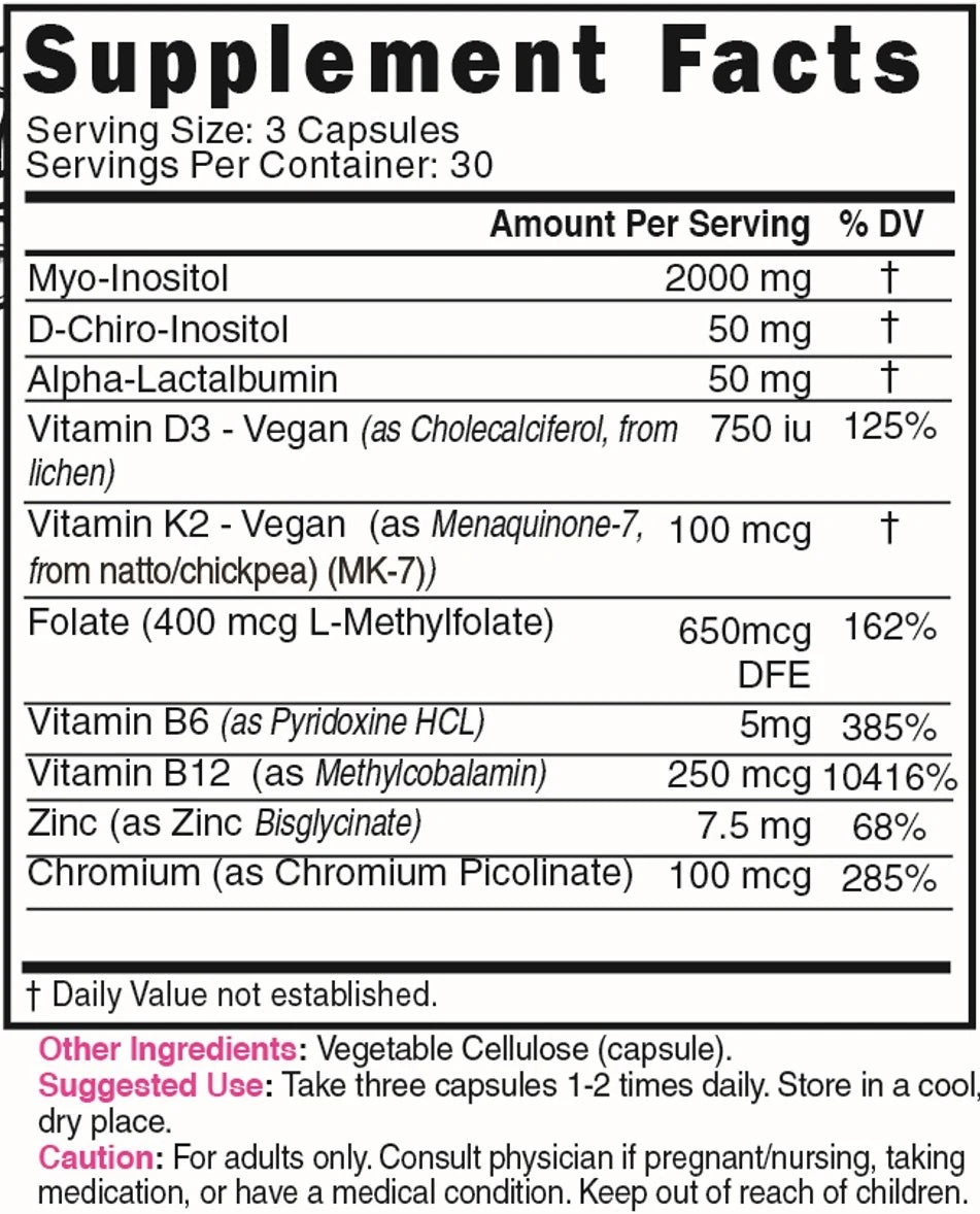 Nutri Myo & D-Chiro Inositol Plus Complex Supplement Facts panel