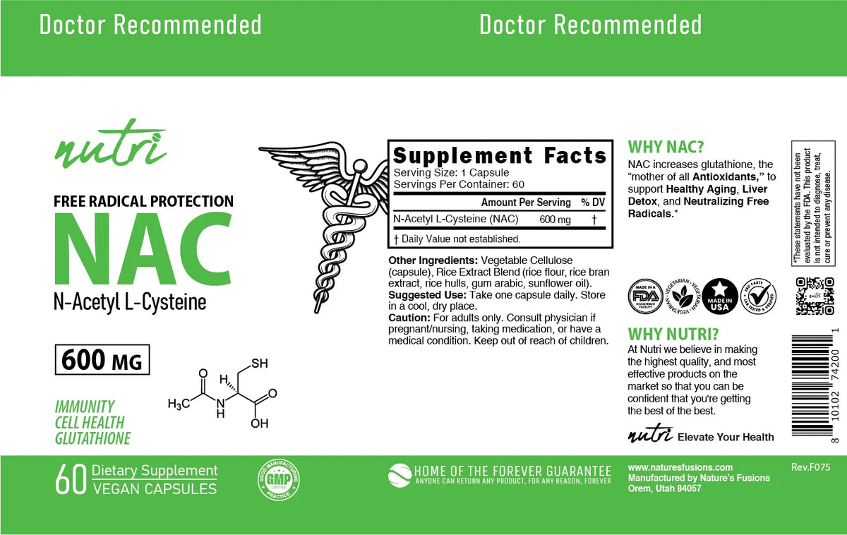 Nutri NAC 600 mg label layflat