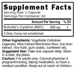Nutri NAC 600 mg Supplement Facts panel