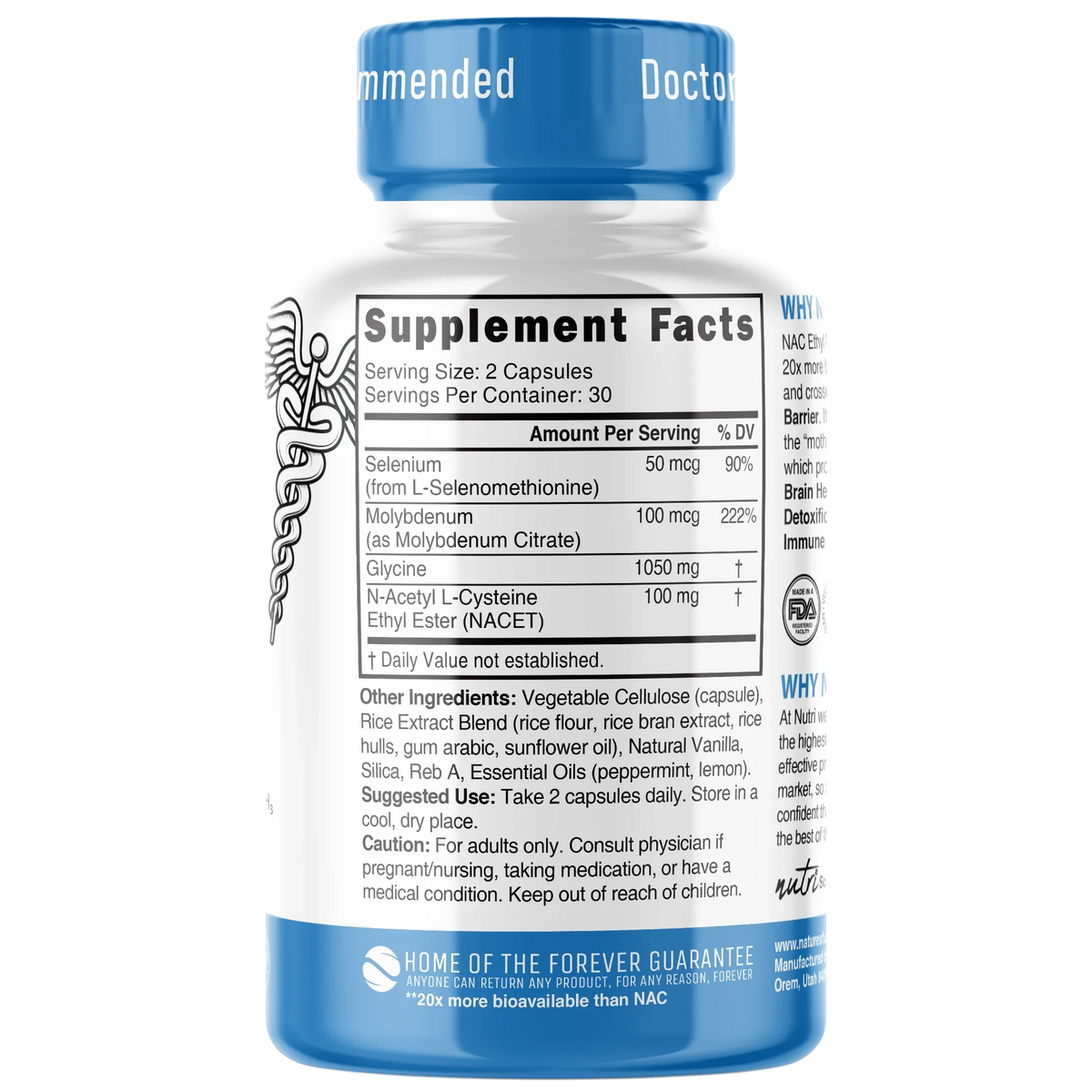 Nutri Neuro-NAC 100 mg back label
