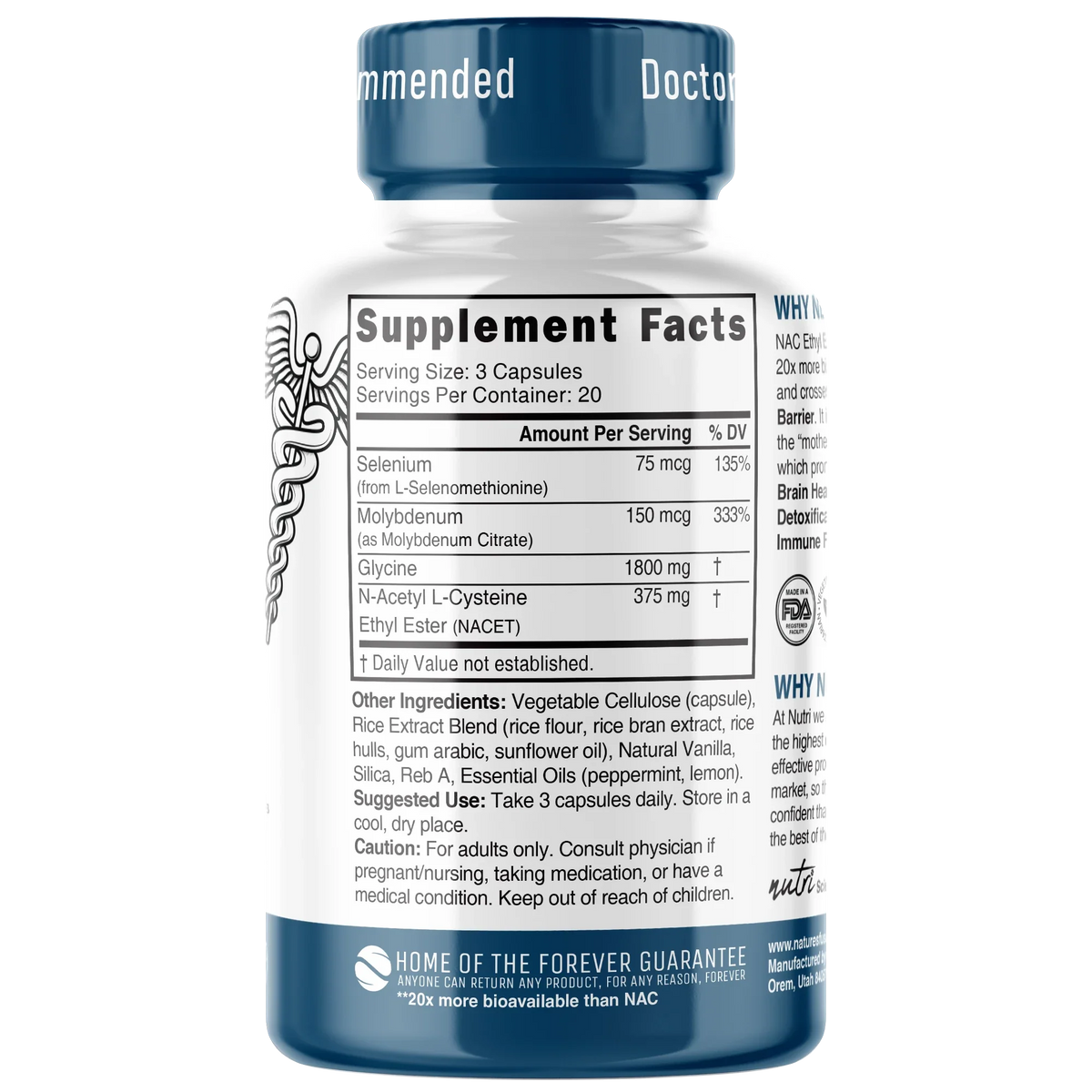 Nutri Neuro-NAC 375 mg back label