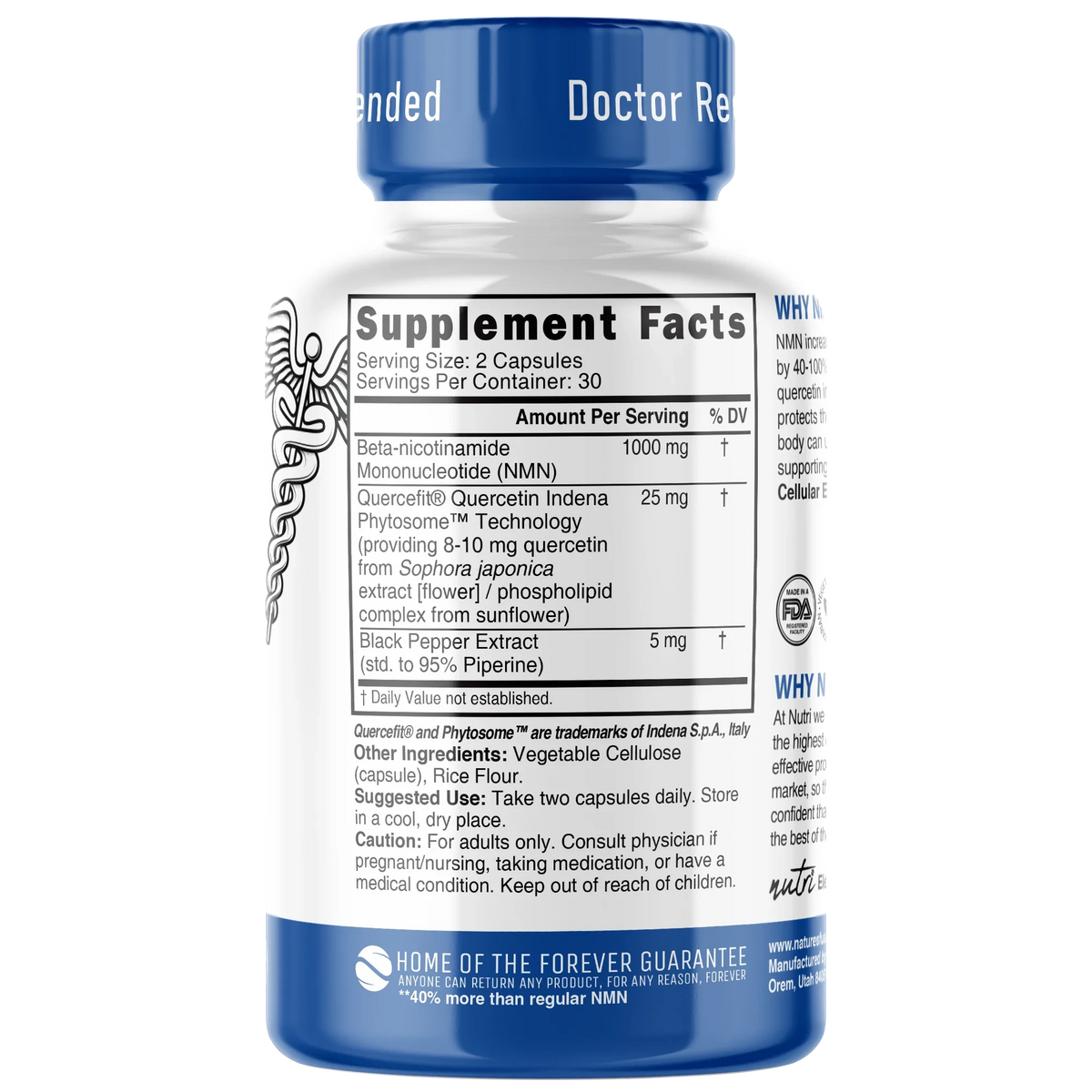 Nutri NMN 1000mg Max Strength bottle back label