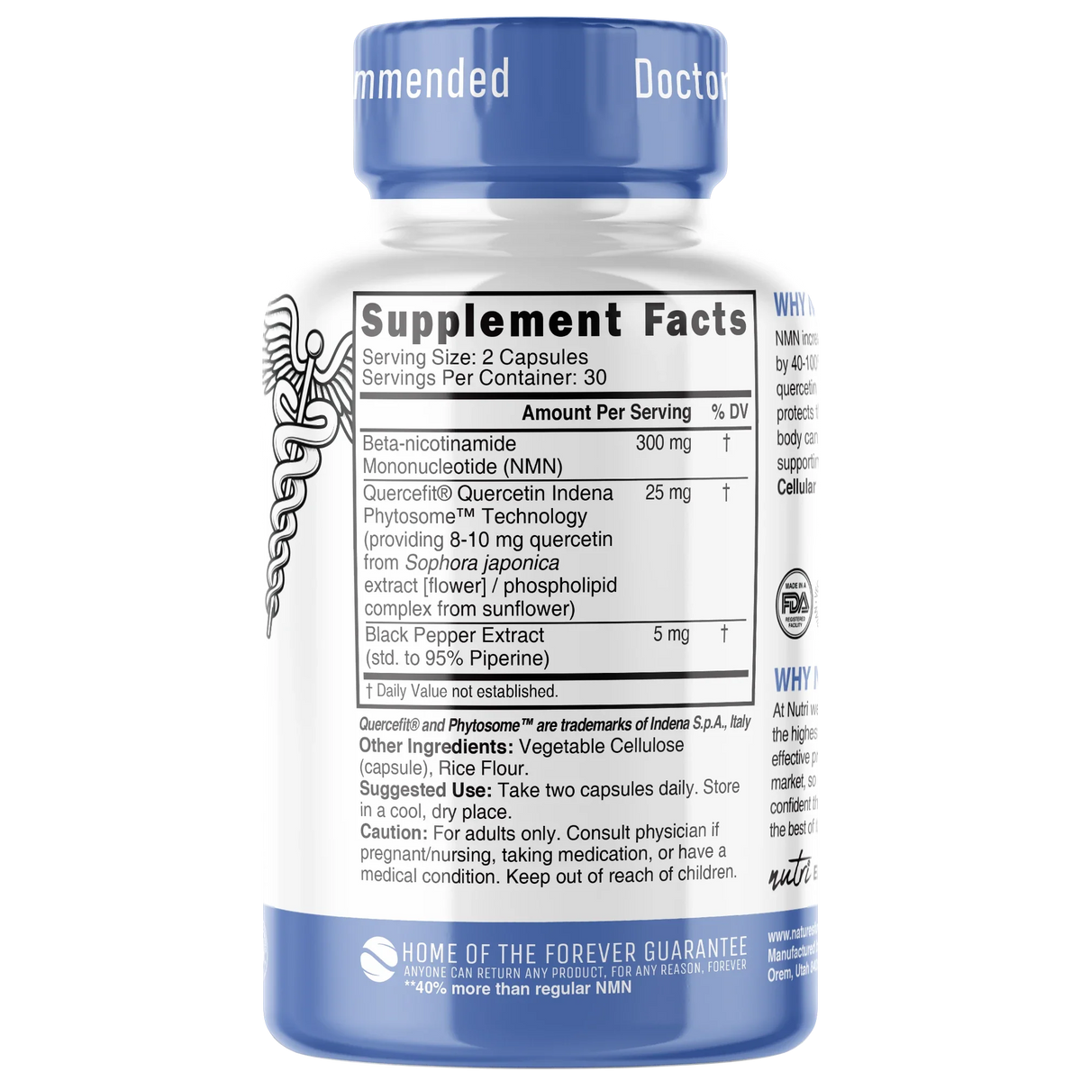 Nutri NMN 300 mg back label