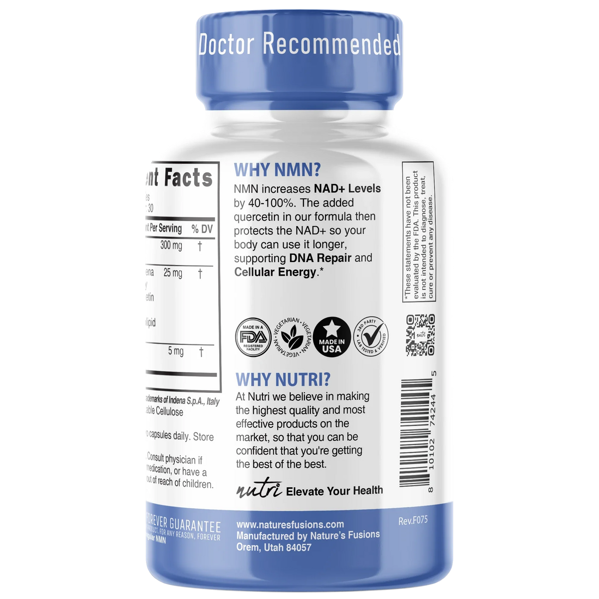 Nutri NMN 300 mg side panel