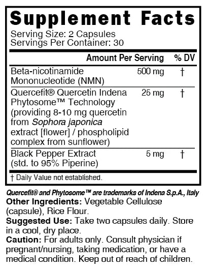 Nutri NMN 500 mg Supplement Facts panel