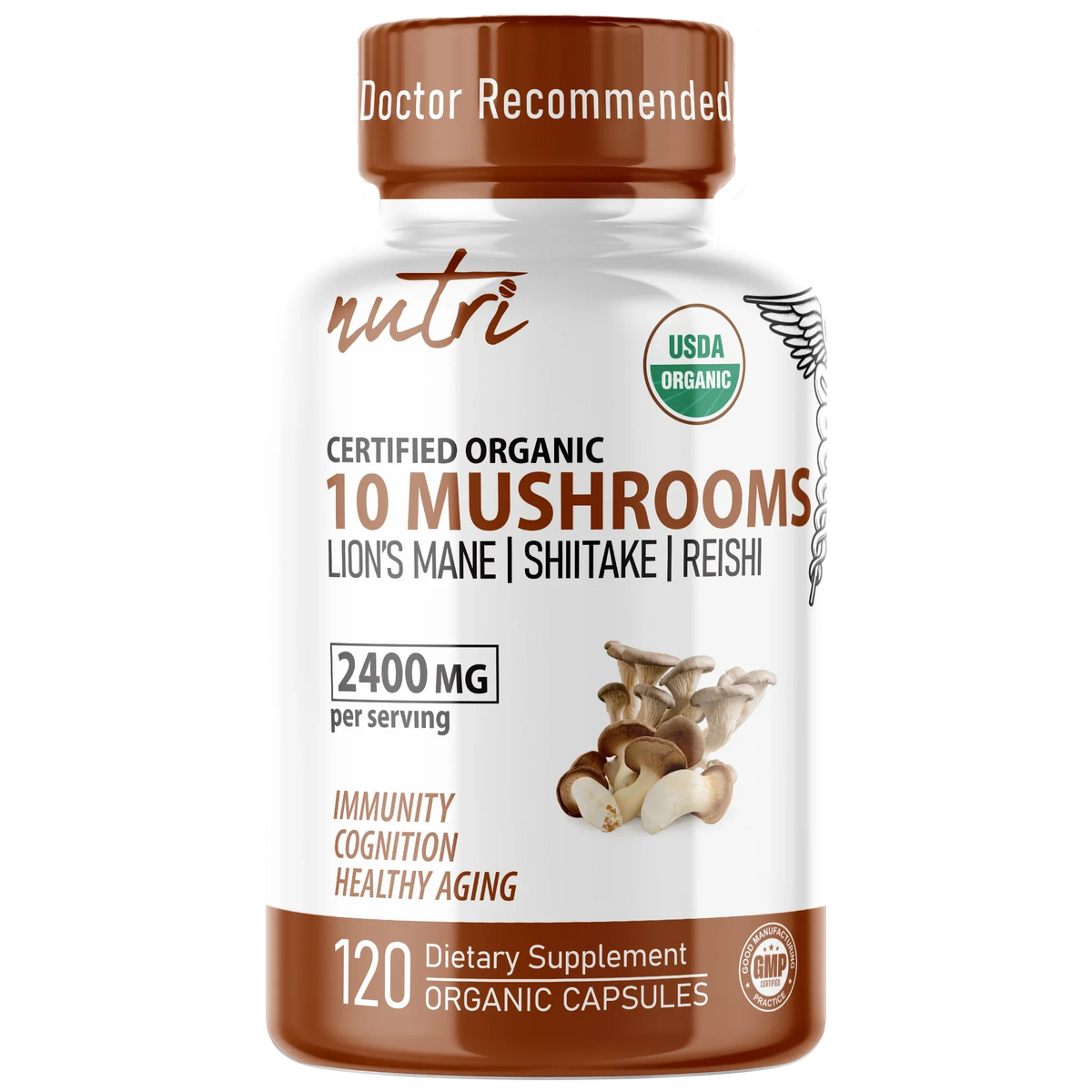 Nutri 10 Mushroom Organic 2400 mg bottle front label