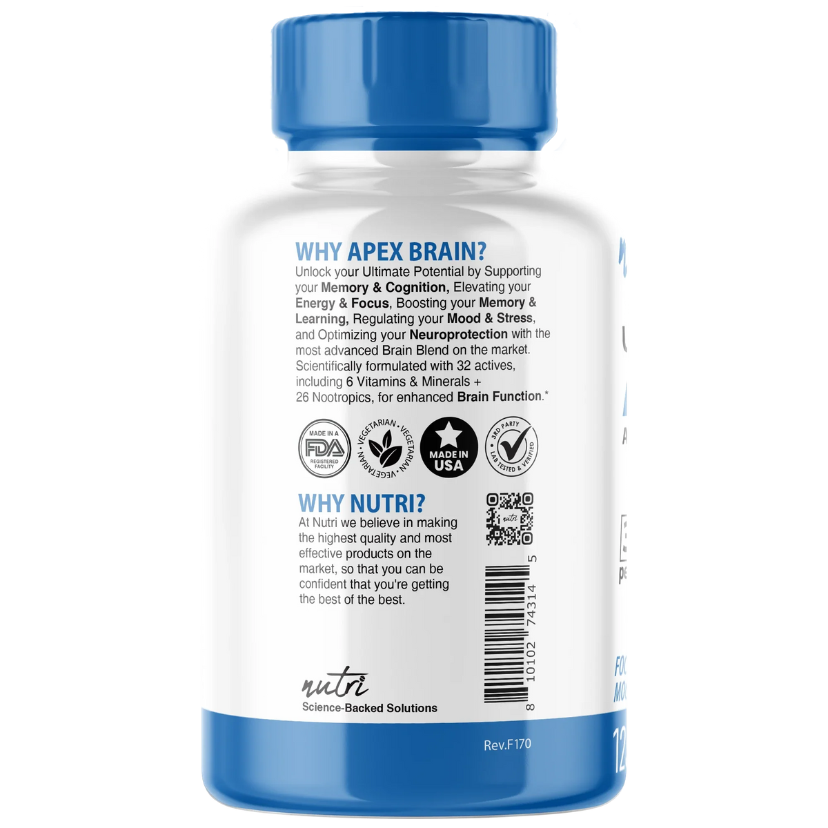Nutri Apex Brain 3500mg bottle side panel