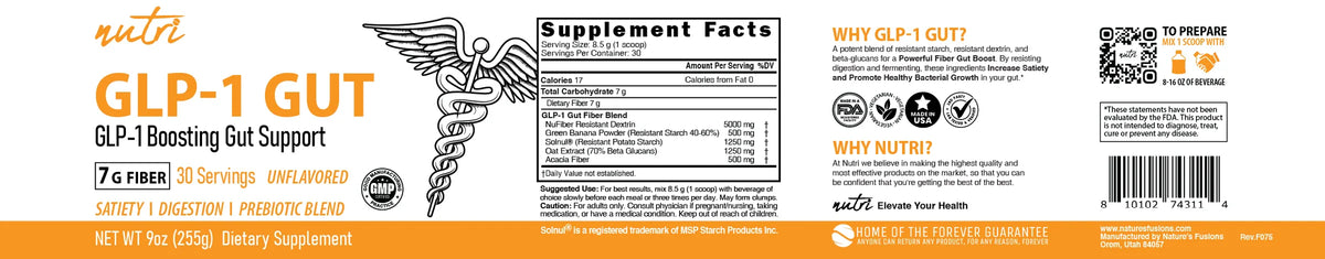 Nutri GLP-1 Gut Support Fiber Boost flat label