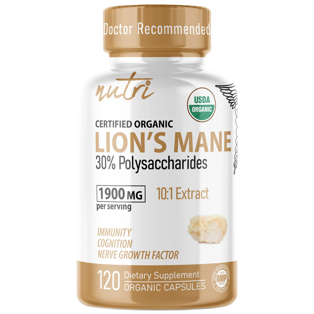 Nutri Lion's Mane Extract 1900mg Organic bottle front