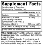 Nutri R-ALA 600mg Supplement Facts panel