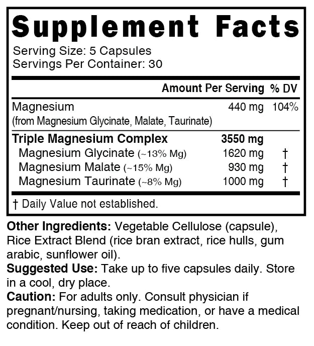 Nutri Triple Magnesium 440 mg Supplement Facts panel