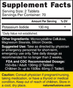 Nutri Potassium Iodide Tablets 130 mg 140 ct Supplement Facts panel
