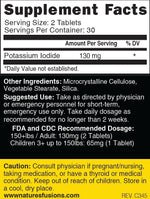 Nutri Potassium Iodide Tablets 130 mg 60 ct Supplement Facts panel