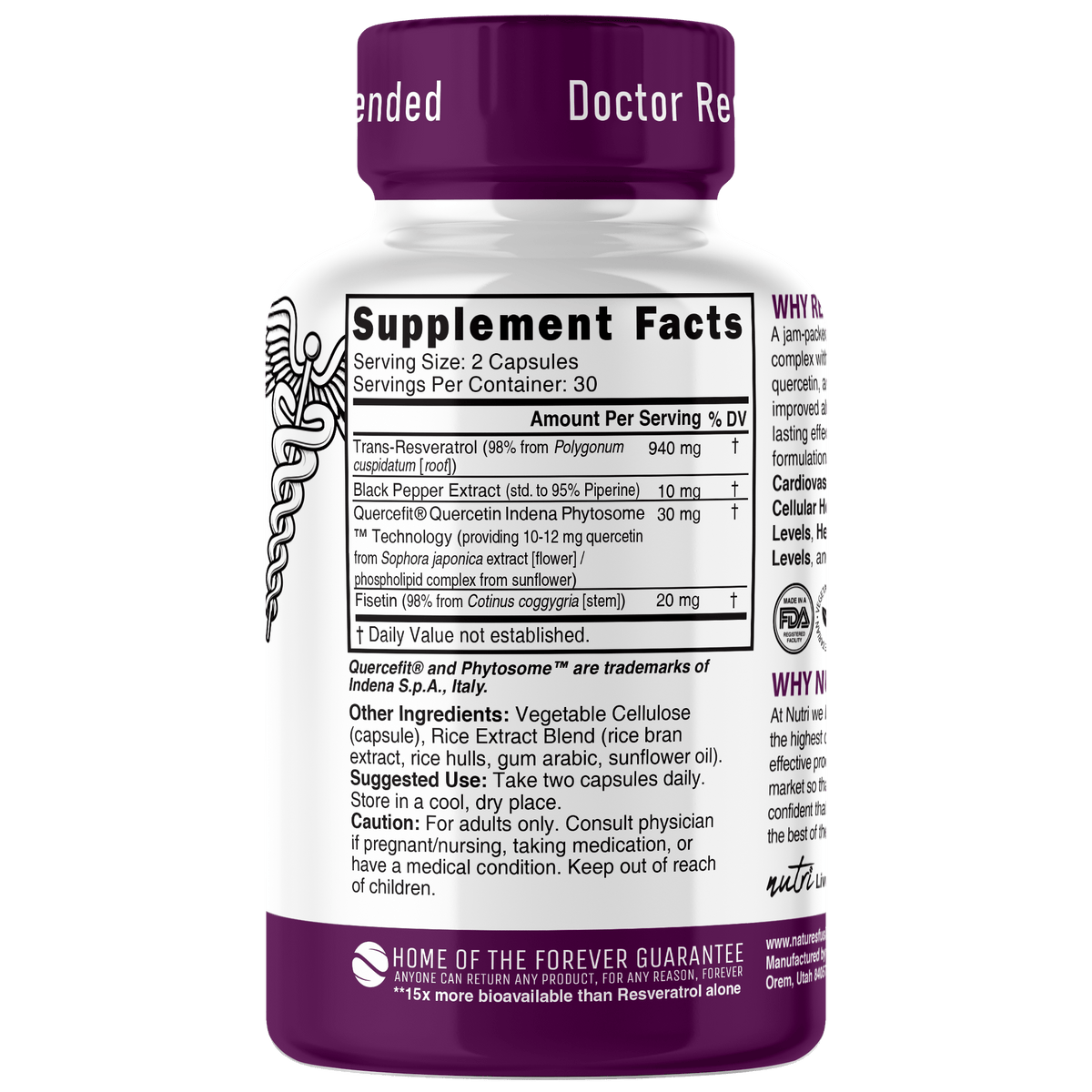 Nutri Resveratrol+ Complex with Black Pepper & Fisetin 1000 mg - 60 Count