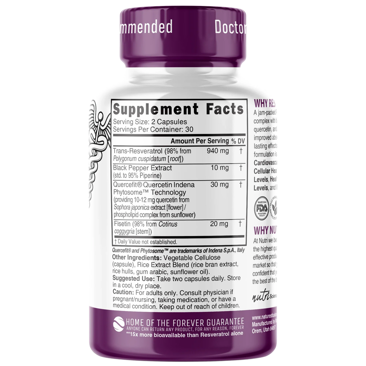 Nutri Resveratrol+ back label