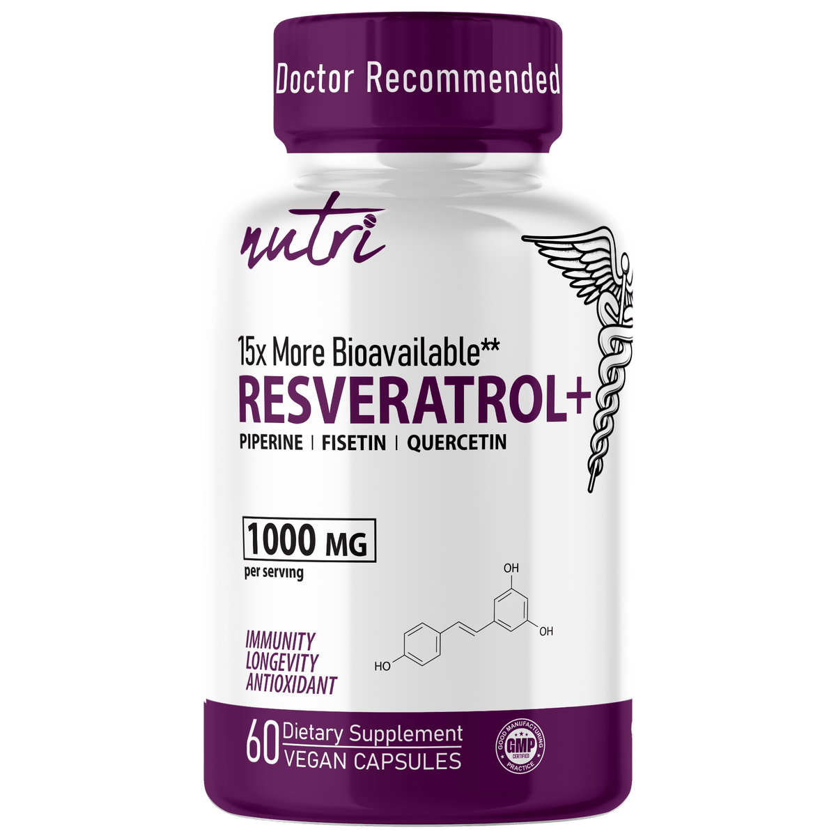 Nutri Resveratrol+ Complex with Black Pepper & Fisetin 1000 mg - 60 Count