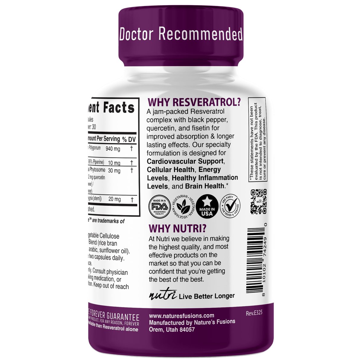 Nutri Resveratrol+ Complex with Black Pepper & Fisetin 1000 mg - 60 Count