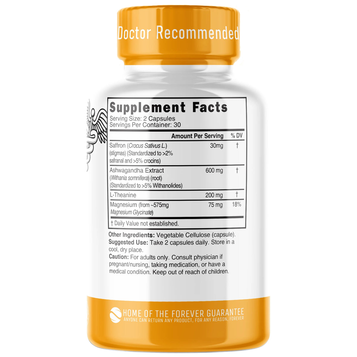 Nutri Saffron + Ashwagandha Complex back label