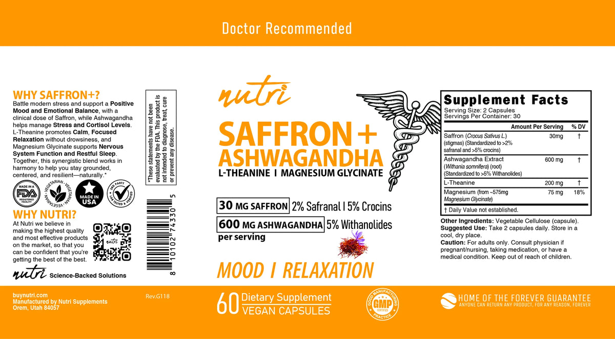 Nutri Saffron + Ashwagandha Complex full label layflat