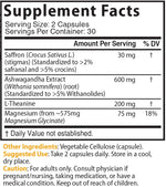 Nutri Saffron + Ashwagandha Complex Supplement Facts panel