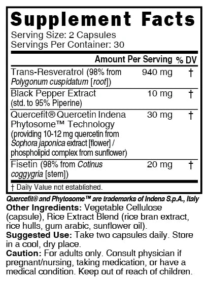 Nutri Resveratrol+ Supplement Facts panel