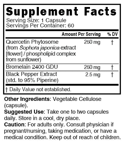 Nutri Quercetin+ Phytosome Supplement Facts panel