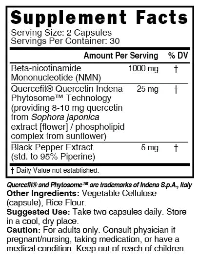 Nutri NMN 1000 mg Supplement Facts panel