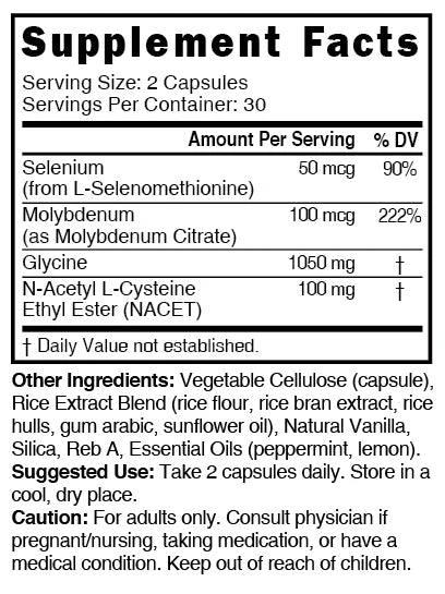 Nutri Neuro-NAC (NACET) 100mg Supplement Facts panel