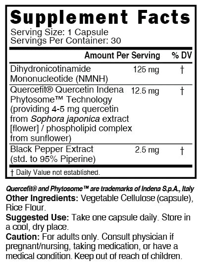 Nutri NMNH 125 mg Supplement Facts panel