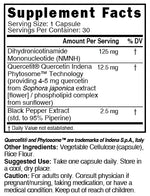 Nutri NMNH 125 mg Supplement Facts panel