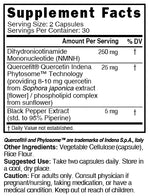Nutri NMNH 250 mg Supplement Facts panel