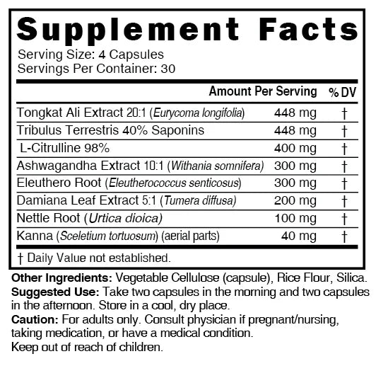 Nutri Tongkat Ali Men's Performance Complex Supplement Facts panel