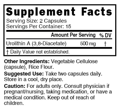 Nutri Urolithin A Diacetate Supplement Facts panel